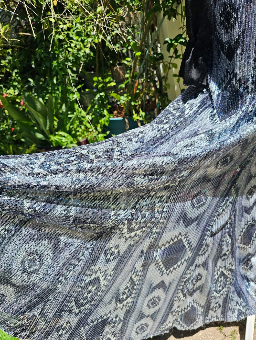 Crazy Train Sequin Maxi Skirt Western Aztec Silver Black Turquoise - Picture 6 of 13